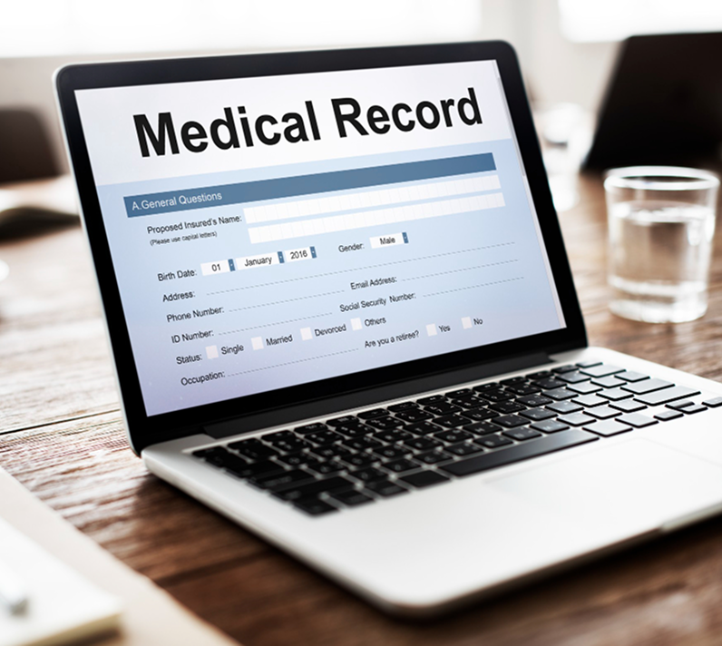 Laptop displaying a digital medical record